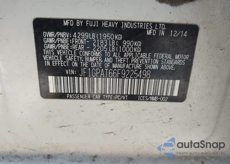 2015 Subaru Impreza 2.0I Sport Premium из США, поврежденный, VIN JF1GPAT66F9225498